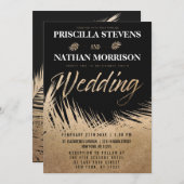 Invitation Palm d'or luxueux moderne Feuille chic Mariage (Devant / Derrière)