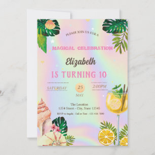 Invitation Palm Feuille Coques Cocktail Holographique Anniver