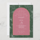 Invitation Palm Feuille Coquillage rose vert Mariage tropical (Devant)