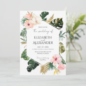 Invitation Palm Feuille Hibiscus Mariage de verdure tropicale (Debout devant)