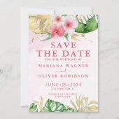Invitation Palm Feuille rose or Enregistrer la date (Devant)