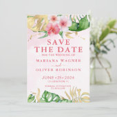 Invitation Palm Feuille rose or Enregistrer la date (Debout devant)