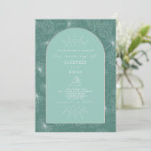 Invitation Palm Feuille Seashell Aqua Mariage tropical (Debout devant)