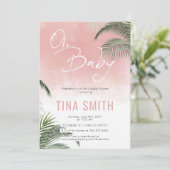Invitation Palm Fronds Hawaiian Tropical Modern Pink (Debout devant)
