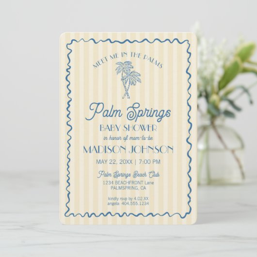 Invitation Palm jaune Spring Pastel Beach Cabana Baby shower (Debout devant)