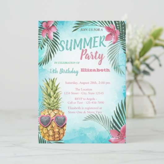 Invitation Palm Leaf, Cool Anniversaire de l'ananas (Debout devant)