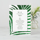 Invitation Palm Leaf Emerald Green Parties scintillant Mariag (Debout devant)