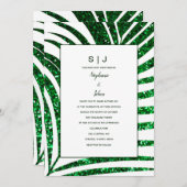 Invitation Palm Leaf Emerald Green Parties scintillant Mariag (Devant / Derrière)