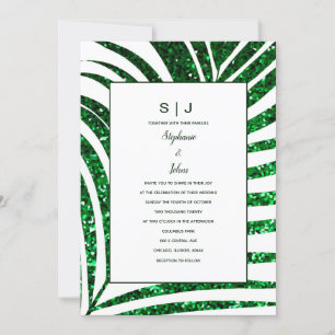 Invitation Palm Leaf Emerald Green Parties scintillant Mariag