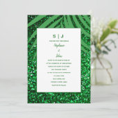 Invitation Palm Leaf Emerald Green Parties scintillant Mariag (Debout devant)