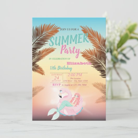 Invitation Palm Leaf, fête d'anniversaire de la sirène (Debout devant)