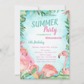 Invitation Palm Leaf, Flamants roses, Glace Anniversaire (Devant)