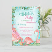 Invitation Palm Leaf, Flamants roses, Glace Anniversaire (Debout devant)