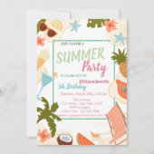 Invitation Palm Leaf, Flowers,Fruits Summer Birthday (Devant)
