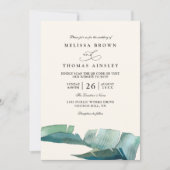 Invitation Palm Leave Green Elegant Modern QR Code Wedding (Devant)