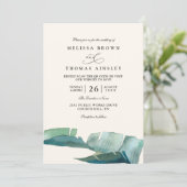 Invitation Palm Leave Green Elegant Modern QR Code Wedding (Debout devant)