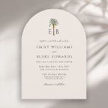 Invitation Palm Logo Elegant Arch Tropical Monogram Wedding<br><div class="desc">This simple and elegant tropical wedding invitation embodies refined Palm Beach style with a modern, minimalist sensibility on arch shape card stock. A custom royal palm tree monogram anchors the design, featuring the bride and groom’s initials gracefully placed on either side of the palm for a look that feels both...</div>
