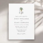 Invitation Palm Logo Elegant Tropical Monogram Wedding<br><div class="desc">This simple and elegant tropical wedding invitation has refined Palm Beach style with a modern, minimalist sensibility. A custom royal palm tree monogram anchors the design, featuring the bride and groom’s initials gracefully placed on either side of the palm for a look that feels both personal and polished. Clean typography...</div>