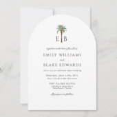 Invitation Palm Monogram Elegant Arch Tropical Wedding QRCode (Devant)