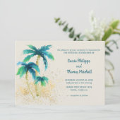Invitation Palm Paradise | Tropical Beach Mint Blue Mariage (Debout devant)