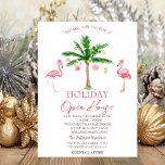 Invitation Palm Pink Flamants roses Holiday Open House<br><div class="desc">Aquarelle palmier de Noël, boules, flamants roses sur arrière - plan blanc. Ces belles invitations de Noël sont parfaites pour les invitations à des dîners de Noël, les invitations à des échanges de cadeaux de Noël, les collectes de fonds de Noël, les invitations à des fêtes de Noël, et d'autres...</div>