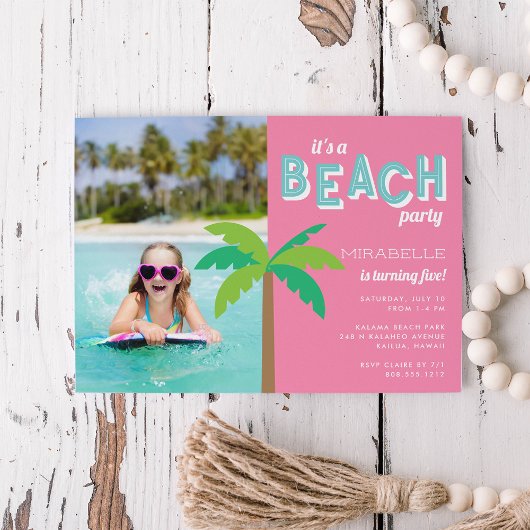 Invitation Palm Pop | Plage Anniversaire Fête Photo Invitatio