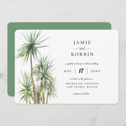 Invitation Palm Rustique Plage tropicale Mariage (Devant / Derrière)