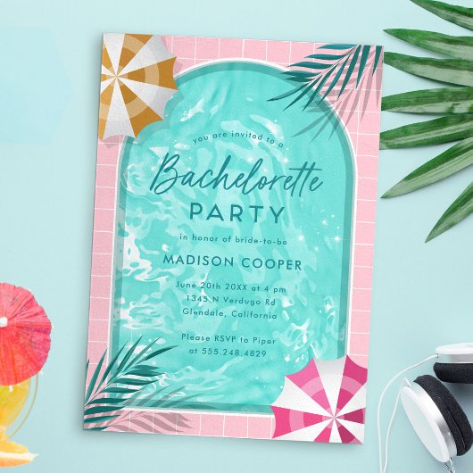 Invitation Palm Springs Bachelorette Piscine Party Rose