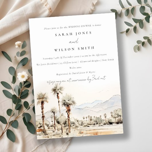 Invitation Palm Springs California Watercolor Wedding shower