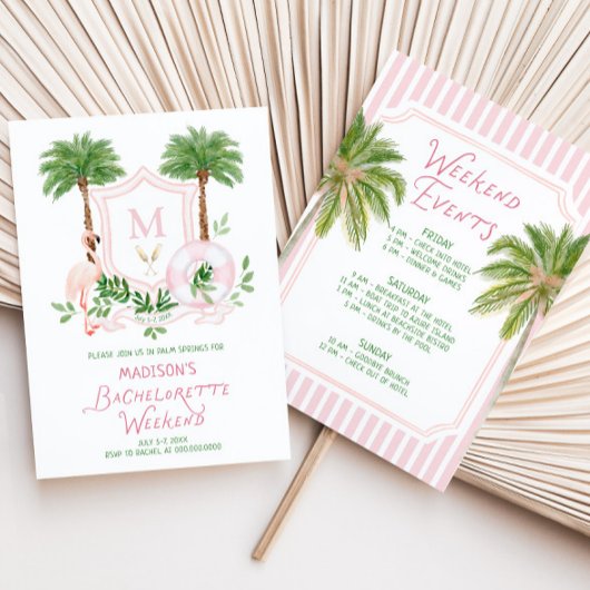 Invitation Palm Springs Monogram Crest Bachelorette 