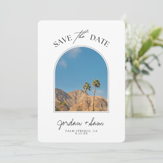 Invitation Palm Springs Palm Tree Wedding Enregistrer la date (Debout devant)