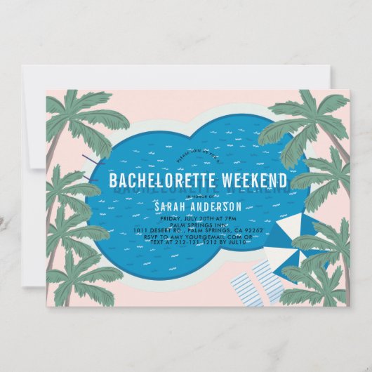 Invitation Palm Springs Pool Bachelorette Heekend Itinéraire (Devant)