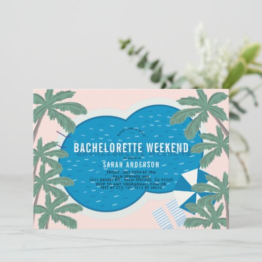 Invitation Palm Springs Pool Bachelorette Heekend Itinéraire  (Debout devant)