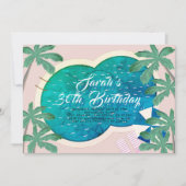 Invitation Palm Springs Pool Party Rose Adulte Anniversaire (Devant)