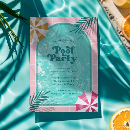 Invitation Palm Springs Summer Pool Party Rose Anniversaire