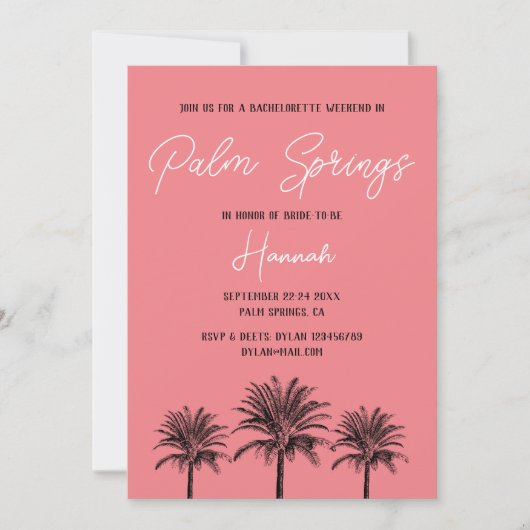 Invitation Palm Springs Tropical Palms Bachelorette Week-end (Devant)