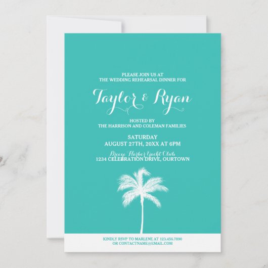 Invitation Palm Tree Aqua Dîner de répétition Mariage Invitat (Devant)