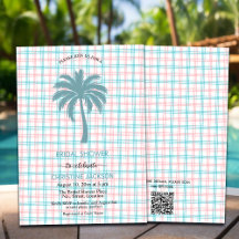 Palm Tree Azure Rose À damiers QR Code Bride