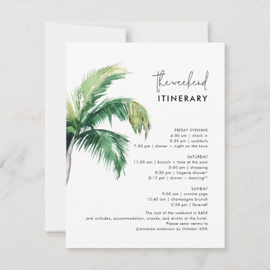 Invitation Palm Tree Bachelorette Week-end et itinéraire (Dos)