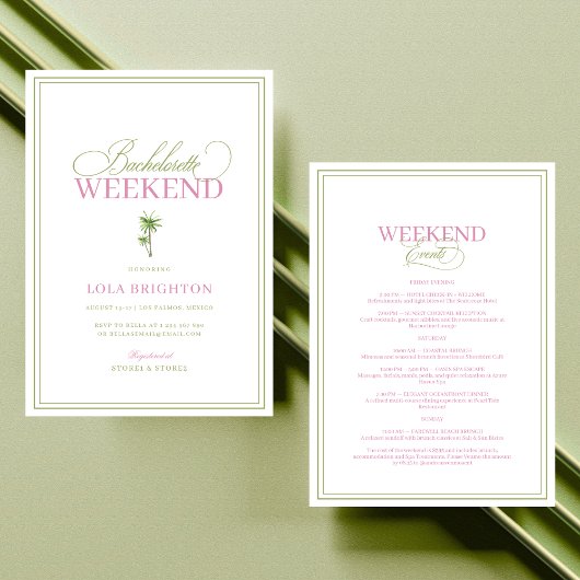 Invitation Palm Tree Beach Bachelorette Weekend Itinerary