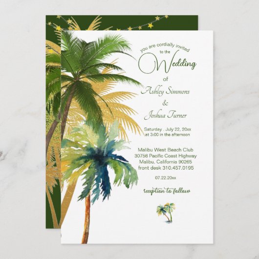 Invitation Palm Tree Beach Wedding (Devant / Derrière)
