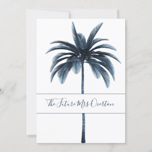 Invitation Palm Tree Bleu Blanc Fête des mariées tropicale