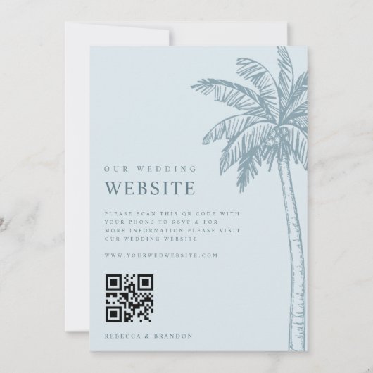 Invitation Palm Tree Boho Beach Dusty Blue QR Code Mariage (Dos)