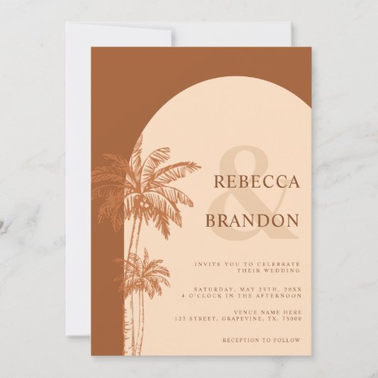 Invitation Palm Tree Boho Beach Terracotta QR Code Mariage (Devant)
