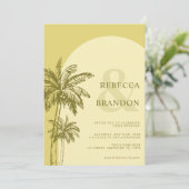 Invitation Palm Tree Boho Beach Yellow QR Code Wedding (Debout devant)