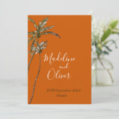 Invitation Palm Tree Burnt Orange moderne Mariage tropical (Debout devant)