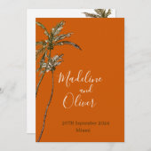 Invitation Palm Tree Burnt Orange moderne Mariage tropical (Devant / Derrière)