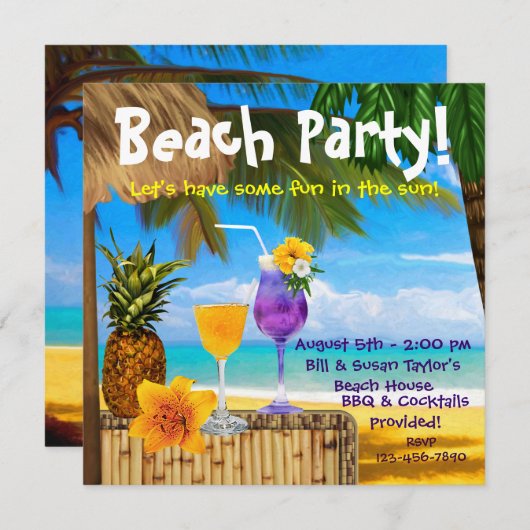 Invitation Palm Tree Cocktails Plage adulte (Devant / Derrière)
