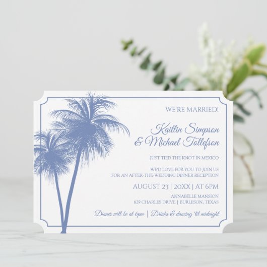 Invitation Palm Tree de destination | Bleu de Corn (Debout devant)
