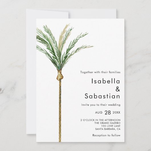 Invitation Palm Tree Destination Mariage photo simple (Devant)
